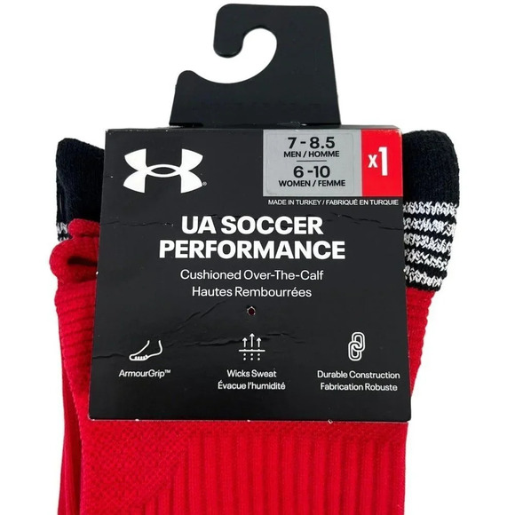 UNDER ARMOUR UA Soccer Performance Cushioned OTC Socks Men (7-8.5) Wm (6-10) Red - Picture 2 of 6